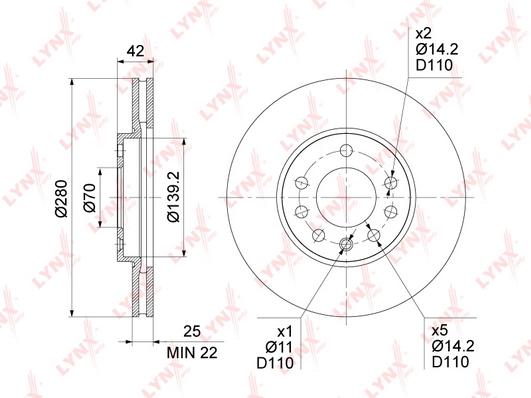 LYNXAUTO BN-1837 - Тормозные диски