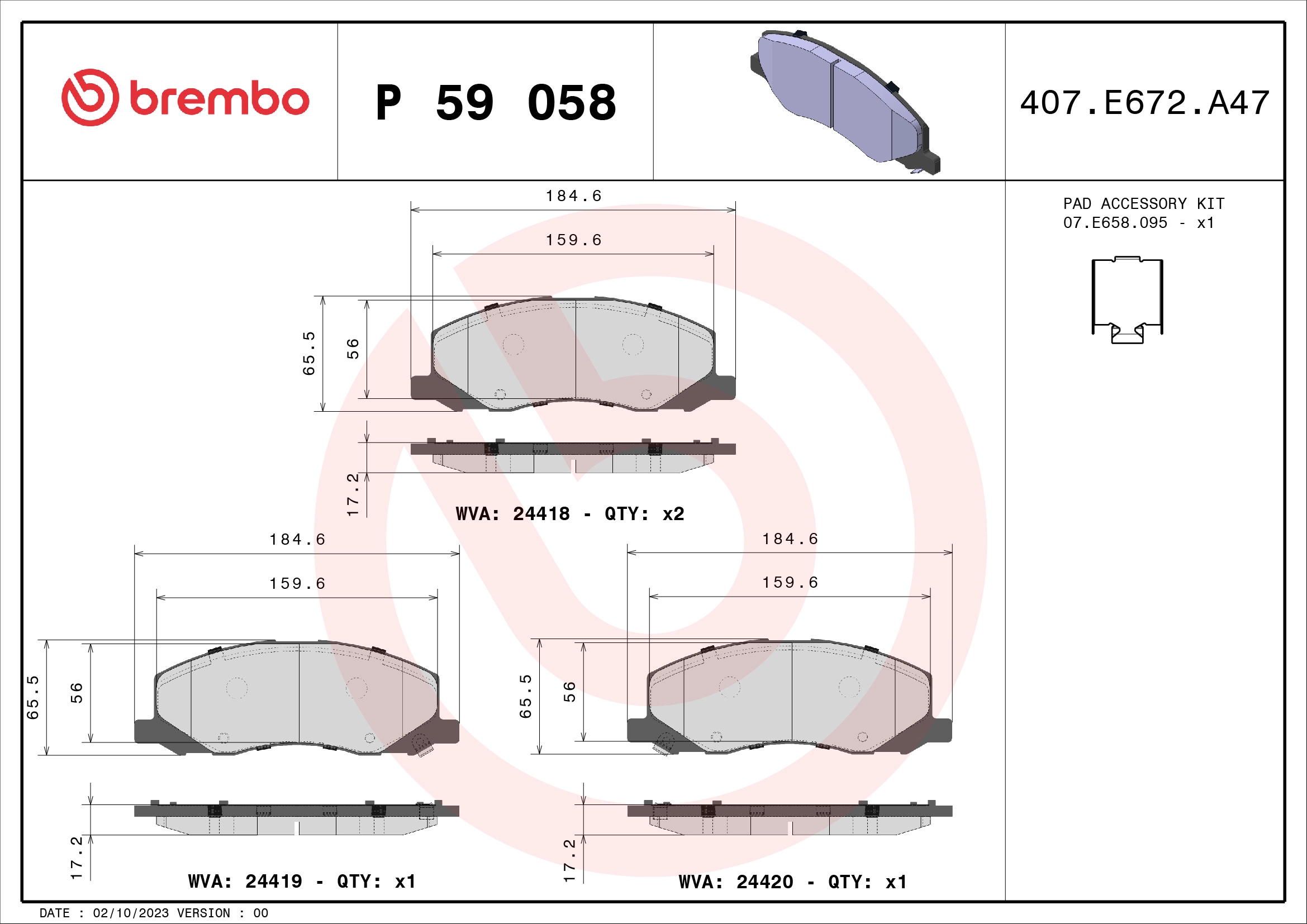 BREMBO P 59 058 - Комплект тормозных колодок, дисковый тормоз PRIME LINE