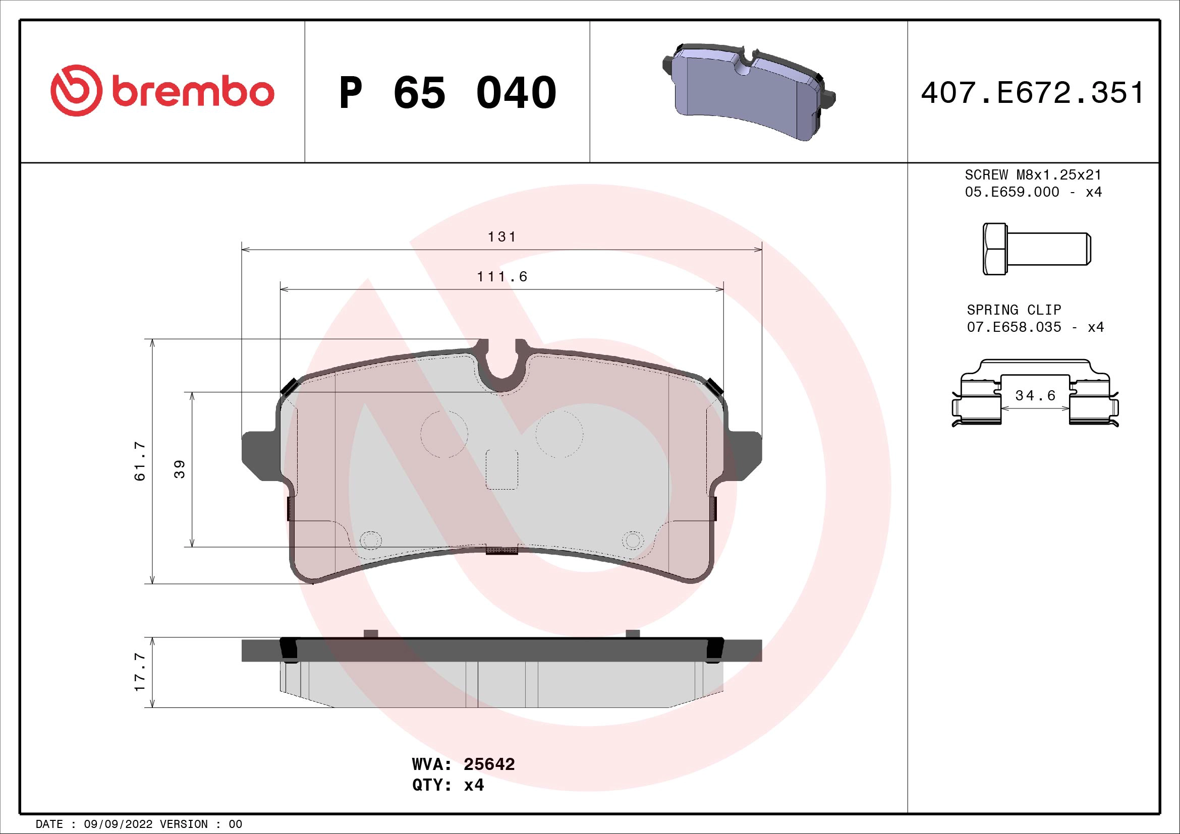 BREMBO P 65 040 - Комплект тормозных колодок, дисковый тормоз PRIME LINE