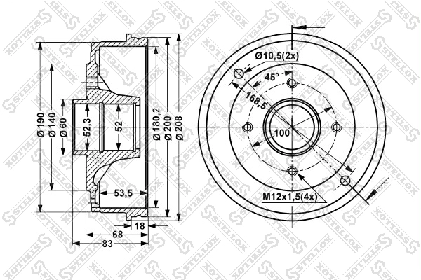 STELLOX 6025-3906-SX - Тормозной барабан
