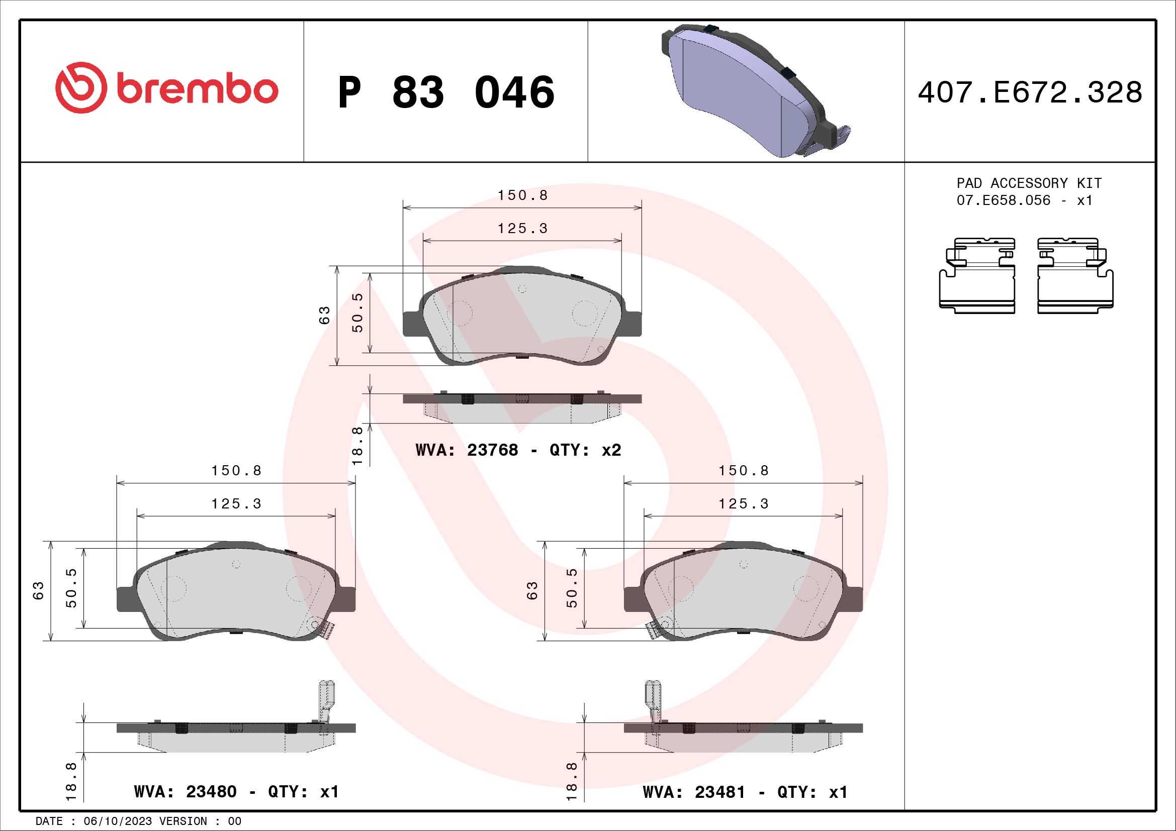 BREMBO P 83 046 - Комплект тормозных колодок, дисковый тормоз PRIME LINE