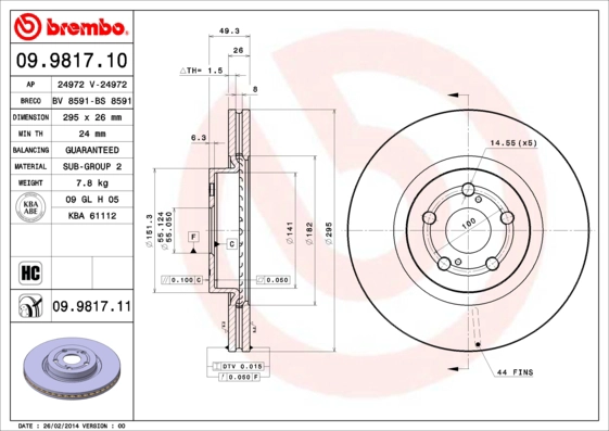 BREMBO 09.9817.11 - Тормозной диск PRIME LINE - UV Coated