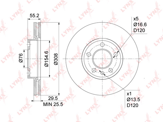 LYNXAUTO BN-1204 - Тормозные диски