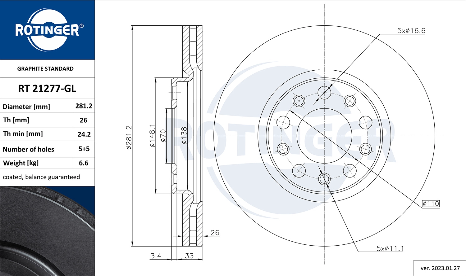 ROTINGER RT 21277-GL - Тормозной диск GRAPHITE LINE