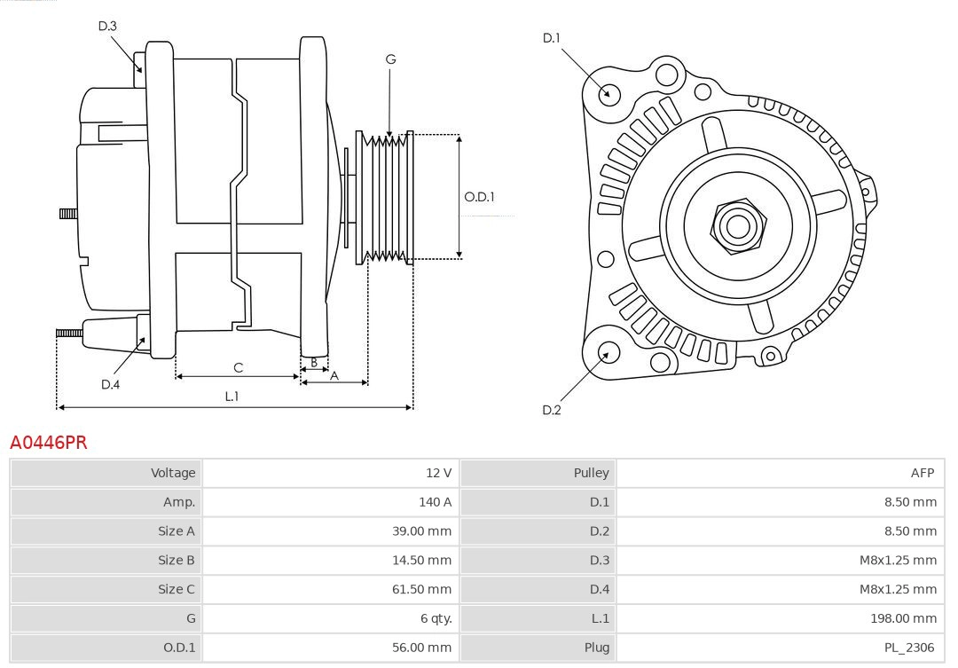 AS-PL A0446PR - Генератор Remanufactured AS-PL