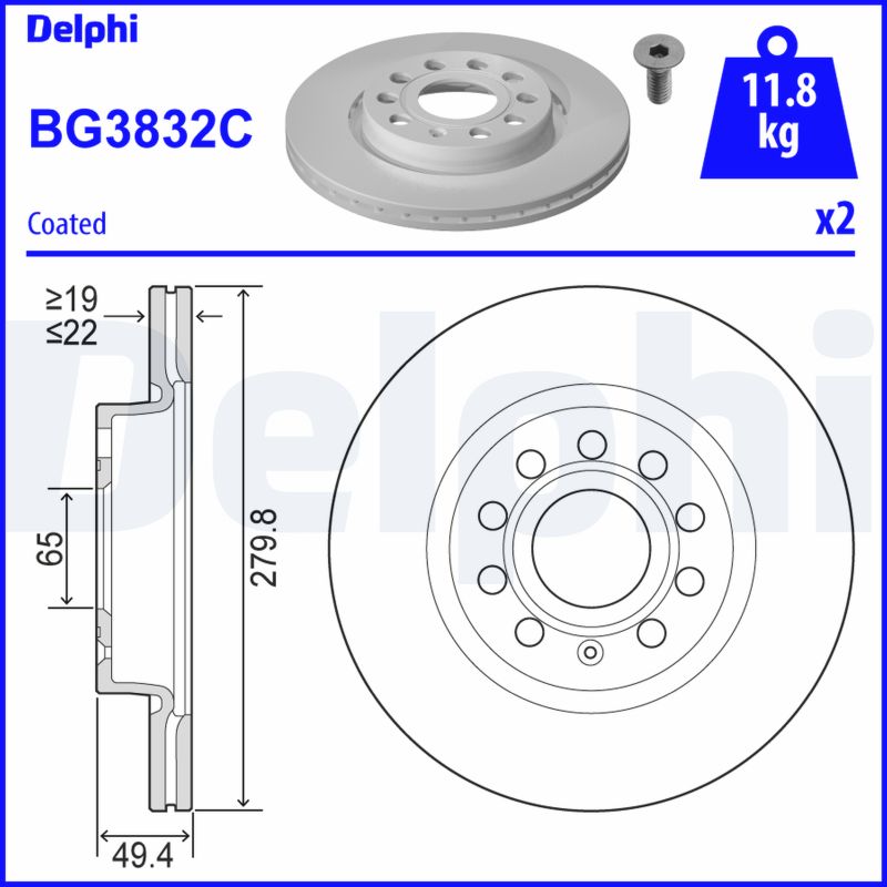 DELPHI BG3832C - Тормозные диски