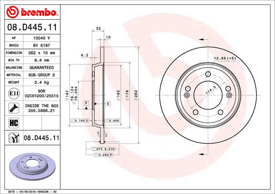 BREMBO 08.D445.11 - Тормозной диск PRIME LINE - UV Coated
