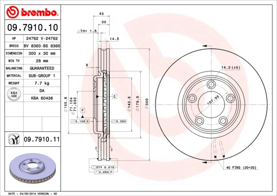 BREMBO 09.7910.11 - Тормозной диск PRIME LINE - UV Coated