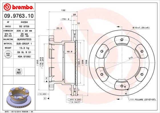 BREMBO 09.9763.10 - Тормозной диск PRIME LINE