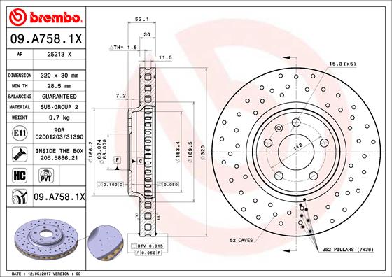 BREMBO 09.A758.1X - Тормозной диск XTRA LINE - Xtra