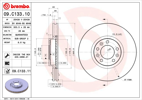 Тормозной диск PRIME LINE - UV Coated