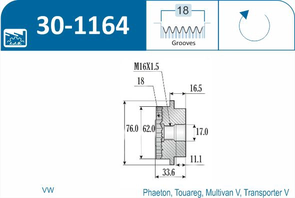 IJS GROUP 30-1164 - Шкив генератора