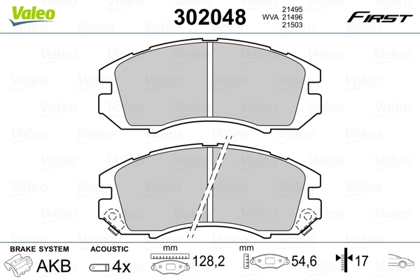 VALEO 302048 - Комплект тормозных колодок, дисковый тормоз FIRST
