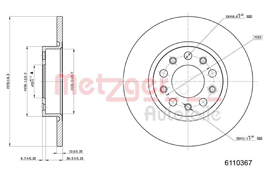METZGER 6110367 - Тормозные диски