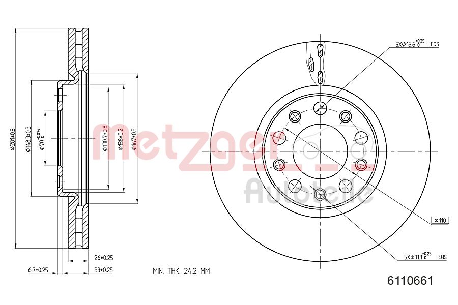 METZGER 6110661 - Тормозные диски