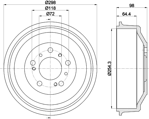 HELLA 8DT 355 300-061 - Тормозной барабан