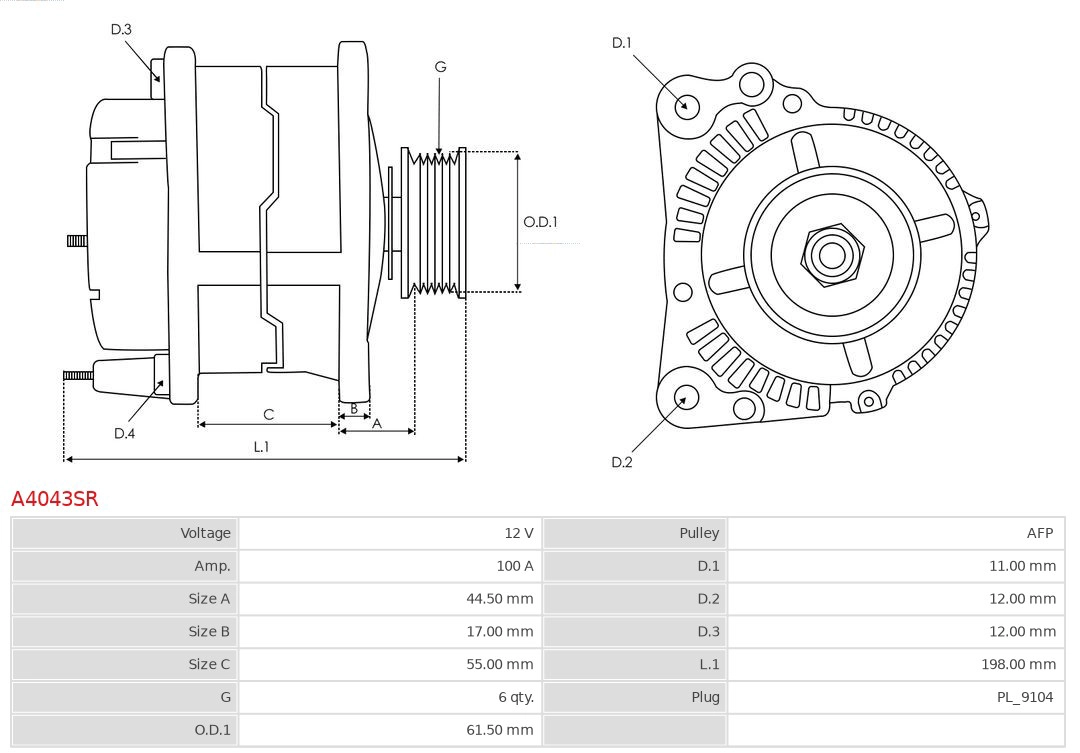 AS-PL A4043SR - Генератор Remanufactured AS-PL