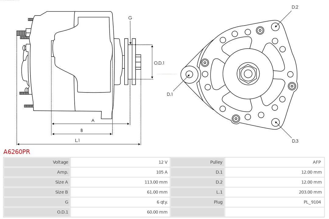 AS-PL A6260PR - Генератор Remanufactured AS-PL