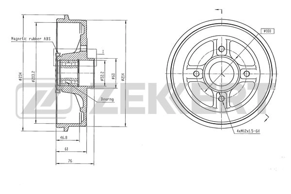ZEKKERT BS-6612 - Тормозной барабан
