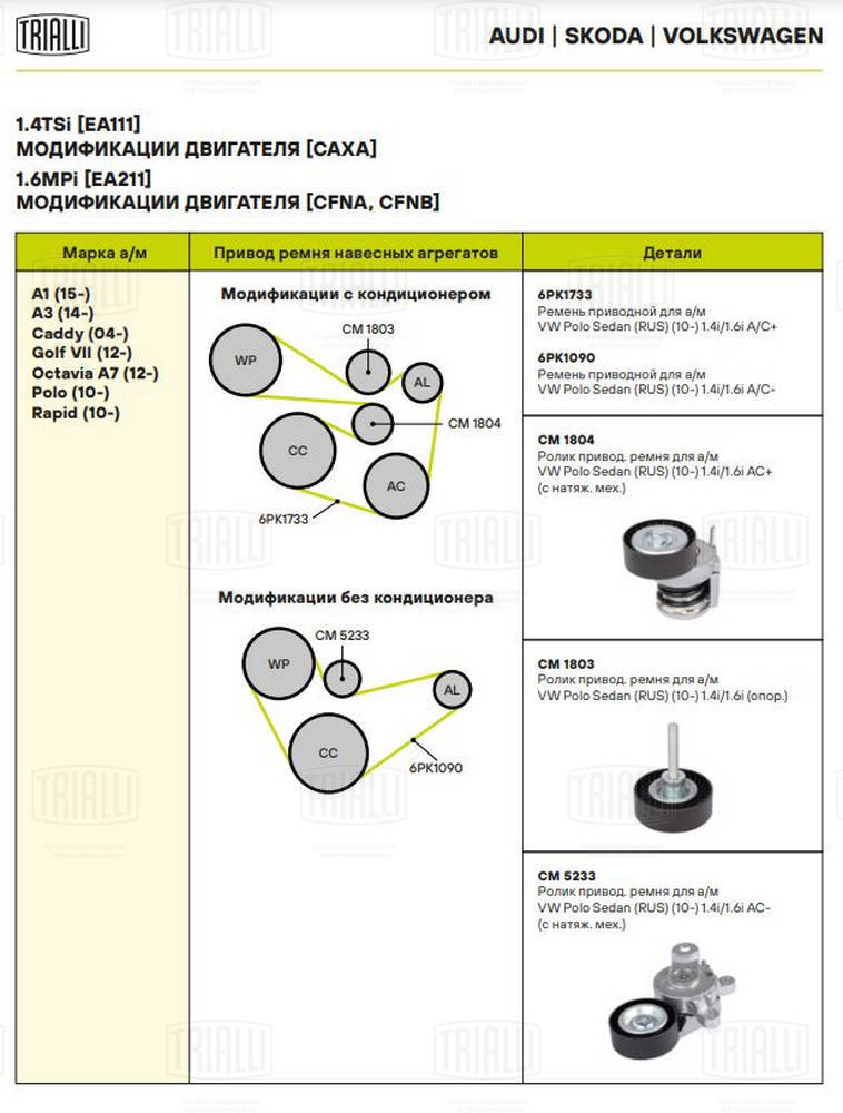 TRIALLI CM 1804 - Ролик обводной приводного ремня