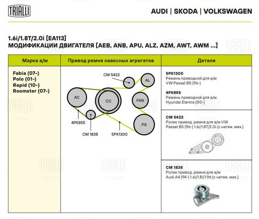 TRIALLI CM 1838 - Ролик обводной приводного ремня