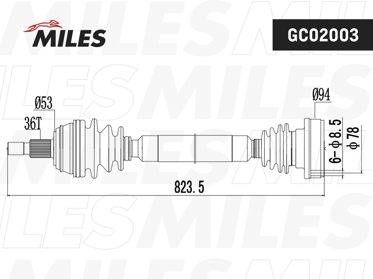 MILES GC02003 - Приводной вал (полуось)