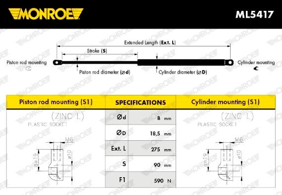 MONROE ML5417 - Газовая пружина, крышка багажник MONROE MaxLift