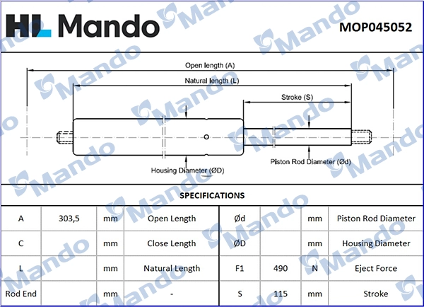 MANDO MOP045052 - Амортизатор багажника