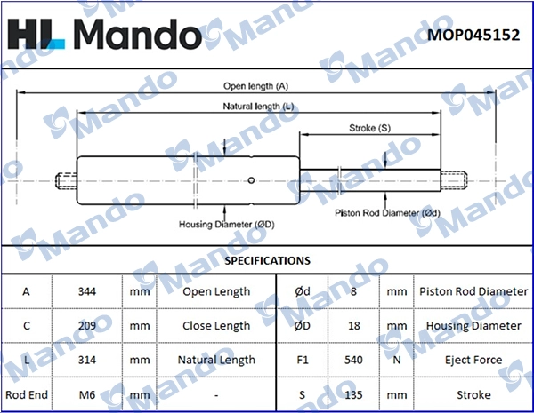 MANDO MOP045152 - Амортизатор багажника