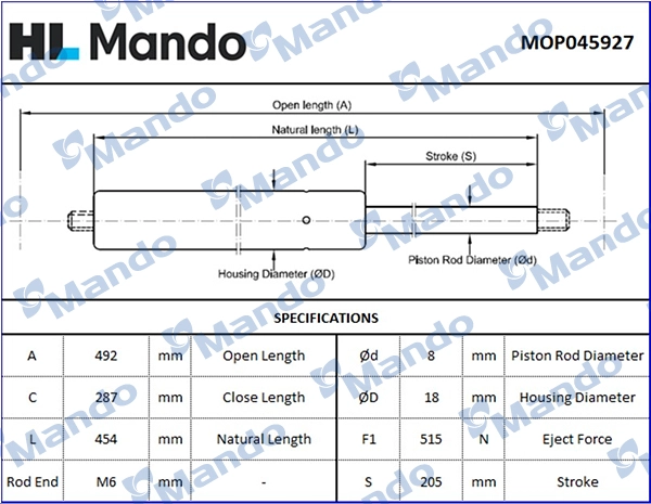 MANDO MOP045927 - Амортизатор багажника
