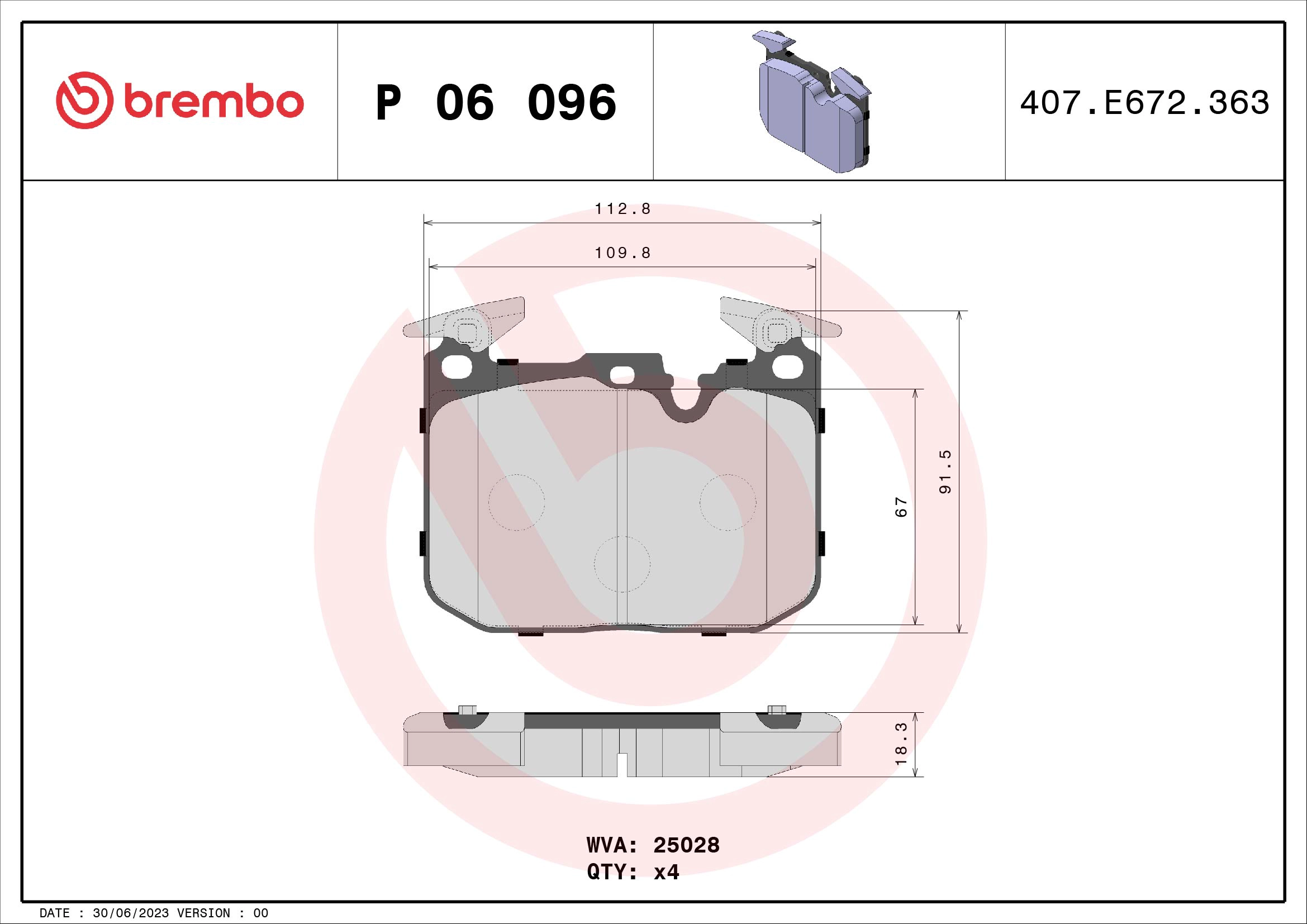 BREMBO P 06 096 - Комплект тормозных колодок, дисковый тормоз PRIME LINE