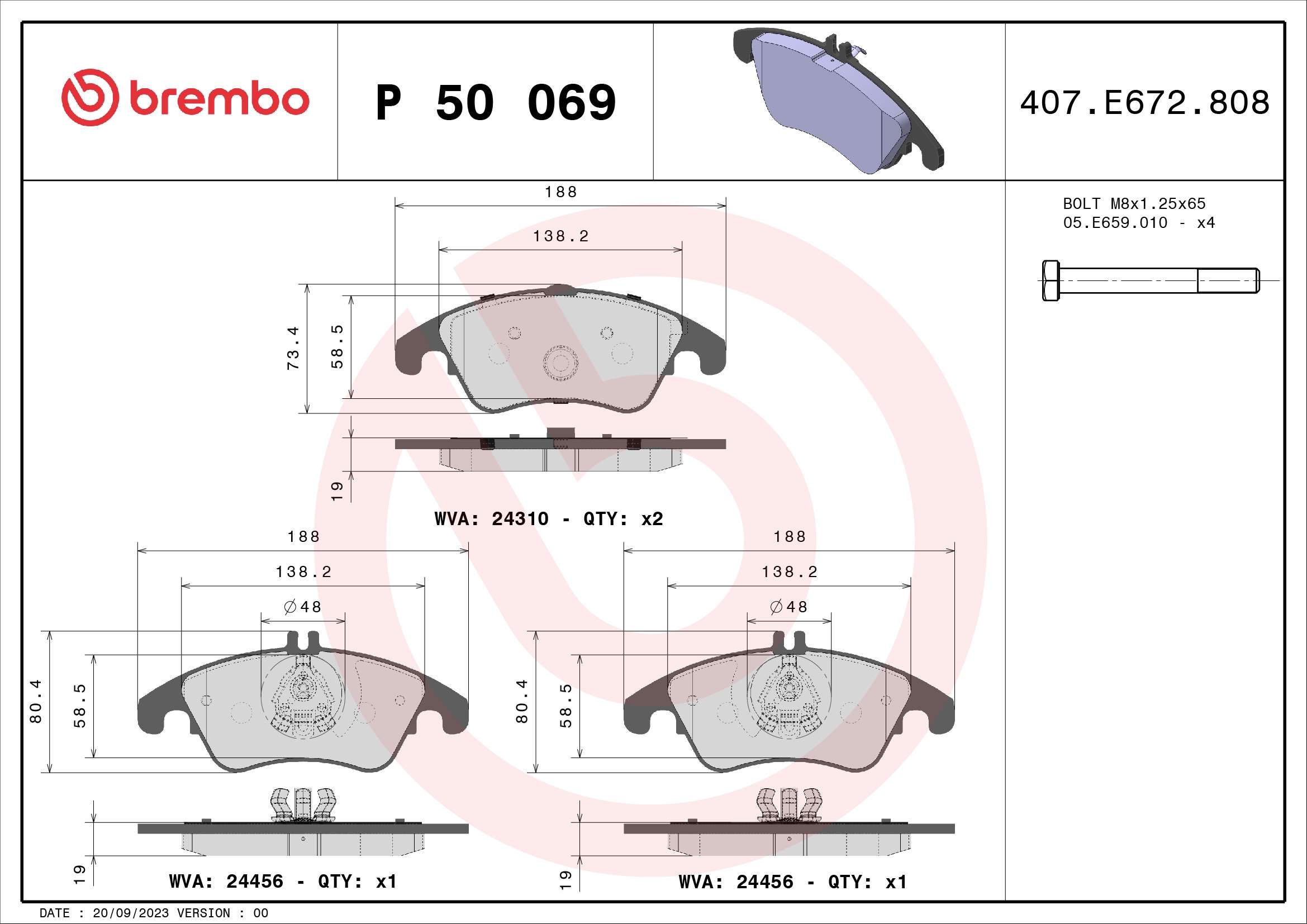 BREMBO P 50 069X - Комплект тормозных колодок, дисковый тормоз XTRA LINE