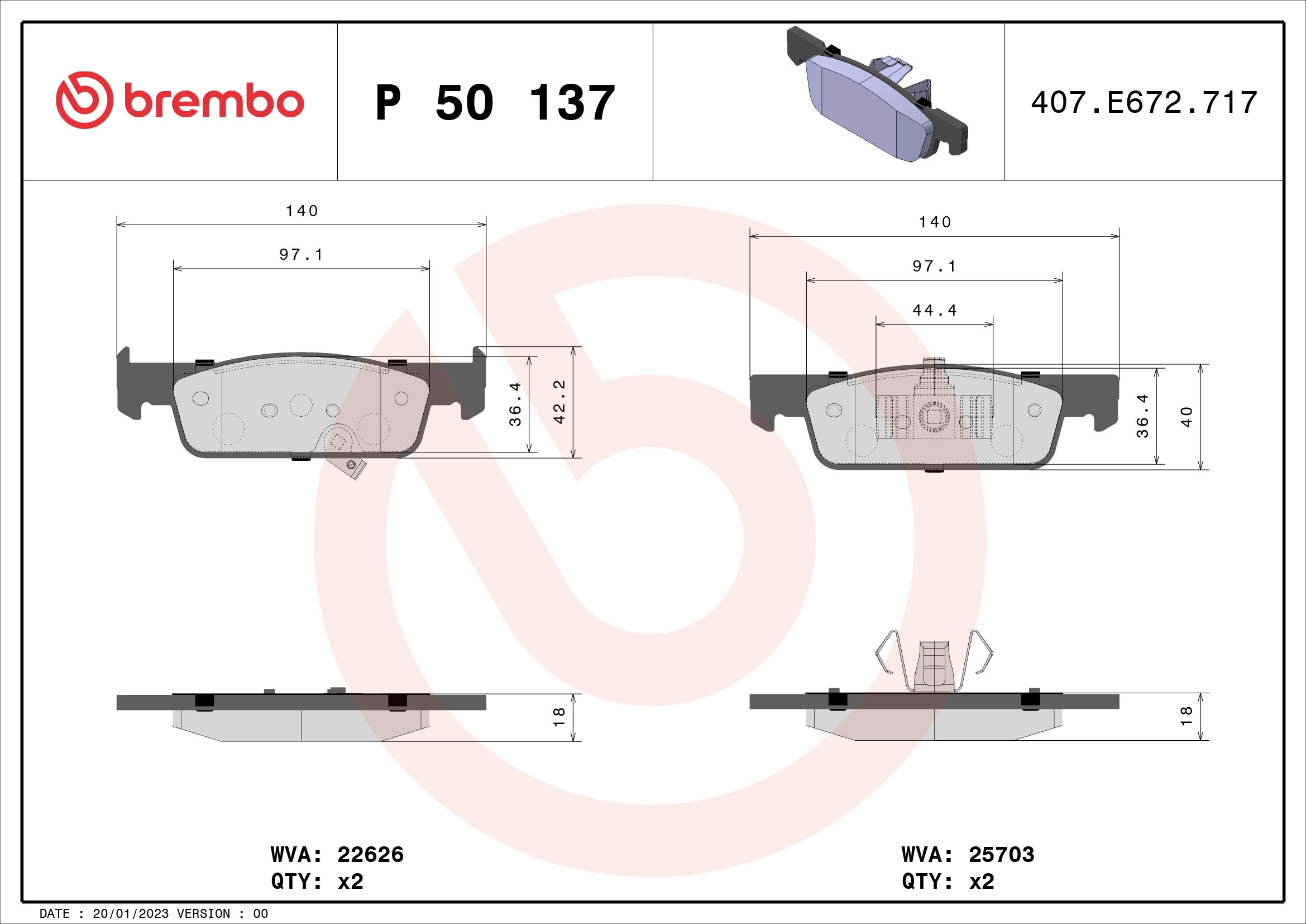 BREMBO P 50 137 - Комплект тормозных колодок, дисковый тормоз PRIME LINE