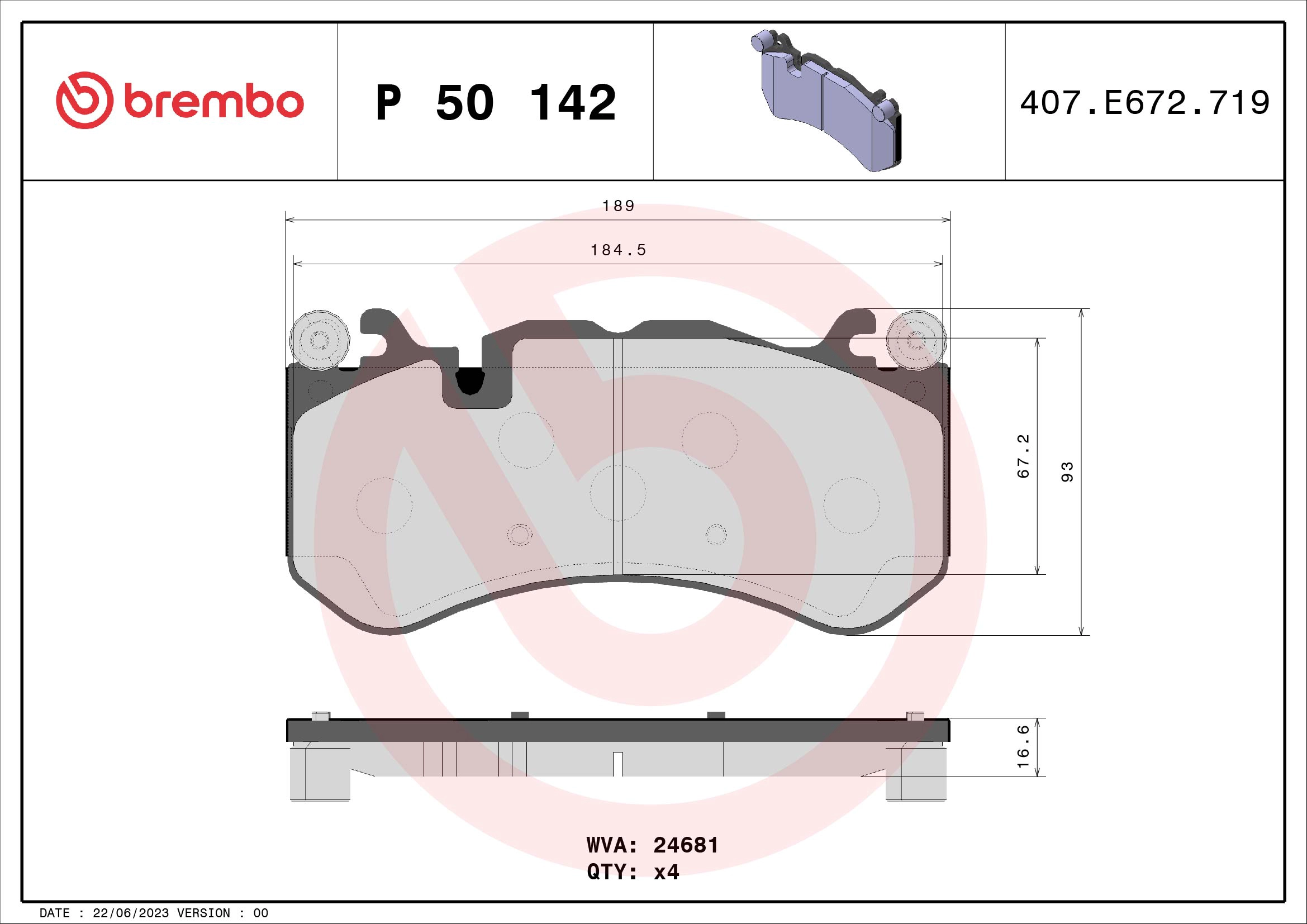 BREMBO P 50 142 - Комплект тормозных колодок, дисковый тормоз PRIME LINE
