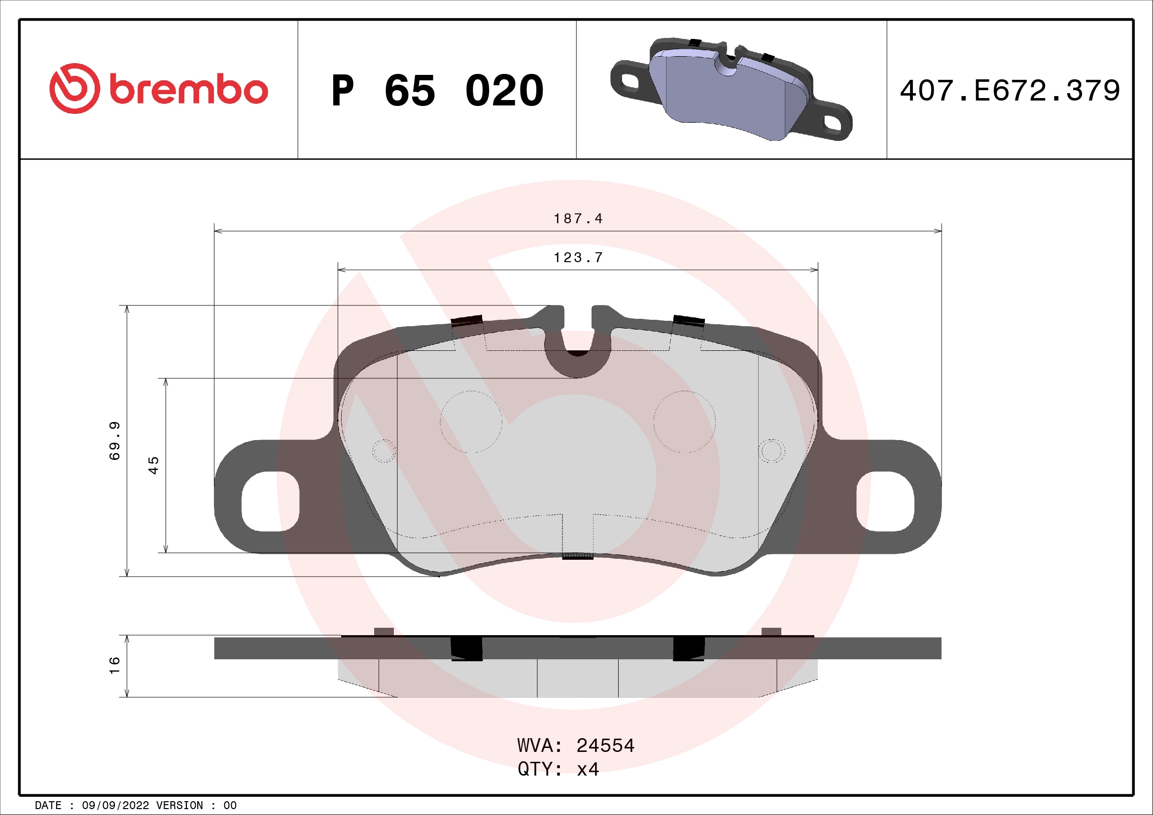 BREMBO P 65 020 - Комплект тормозных колодок, дисковый тормоз PRIME LINE