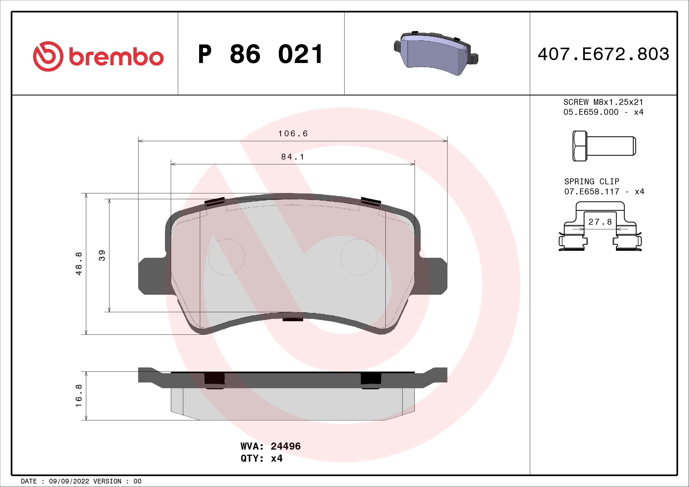 BREMBO P 86 021X - Комплект тормозных колодок, дисковый тормоз XTRA LINE