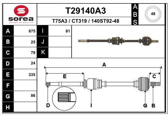 EAI T29140A3 - Приводной вал (полуось)