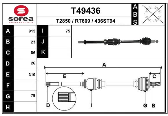 EAI T49436 - Приводной вал (полуось)