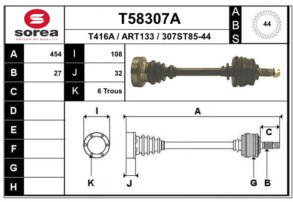 EAI T58307A - Приводной вал (полуось)