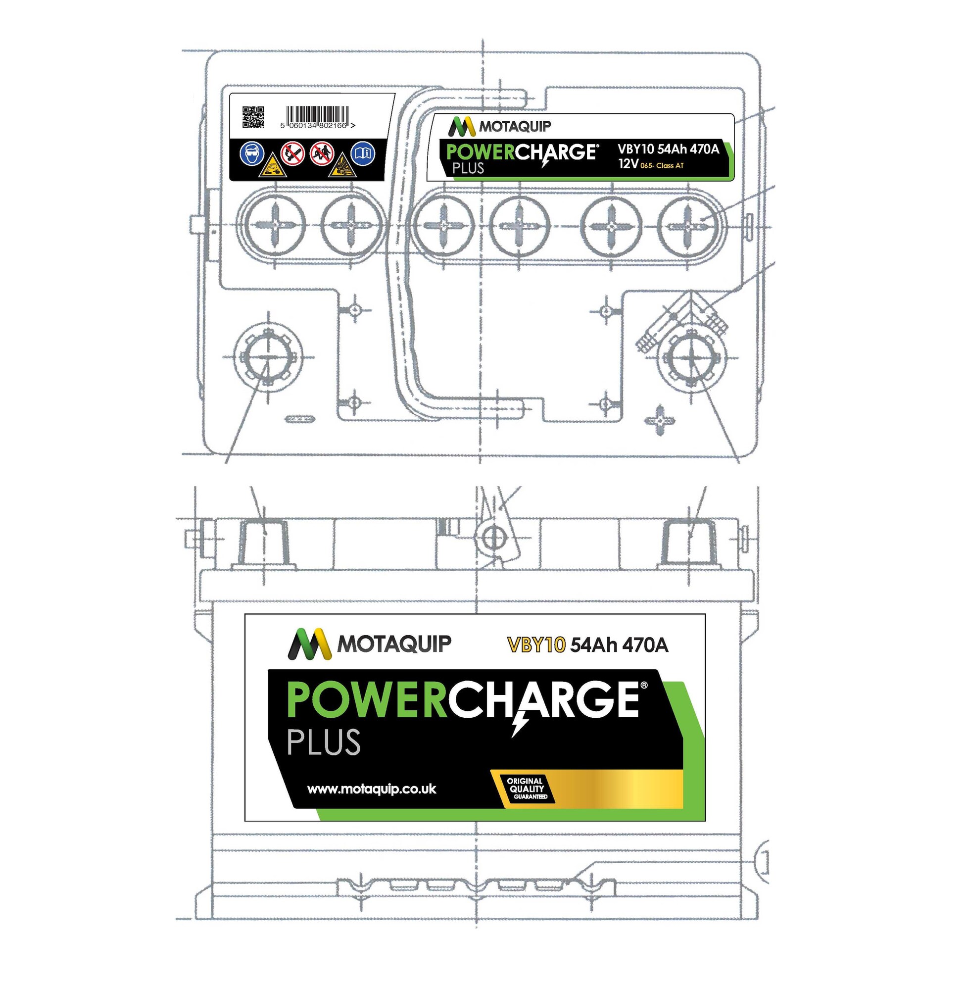MOTAQUIP VBY10 - Стартерная аккумуляторная батарея Powercharge Plus