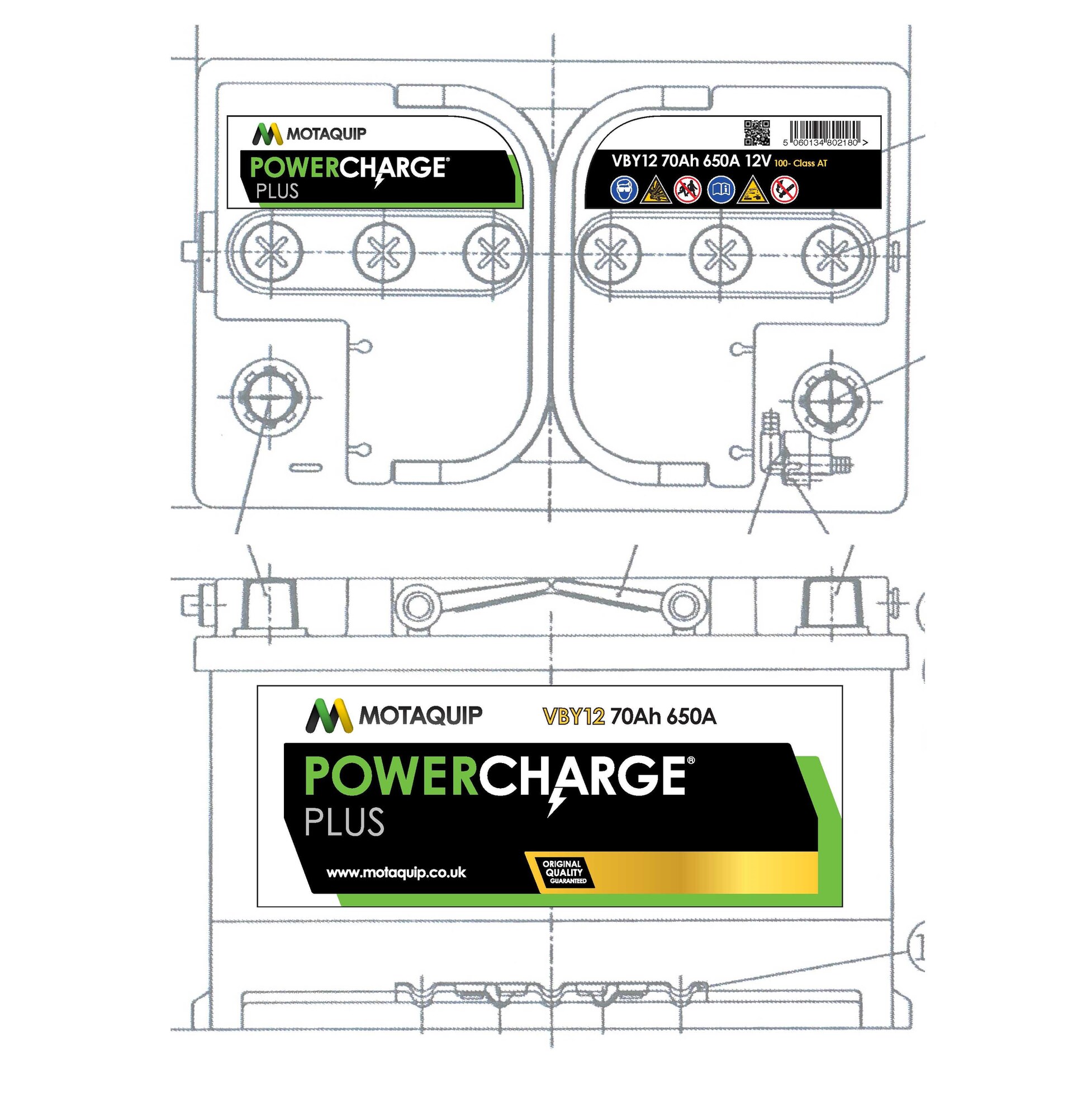 MOTAQUIP VBY12 - Стартерная аккумуляторная батарея Powercharge Plus
