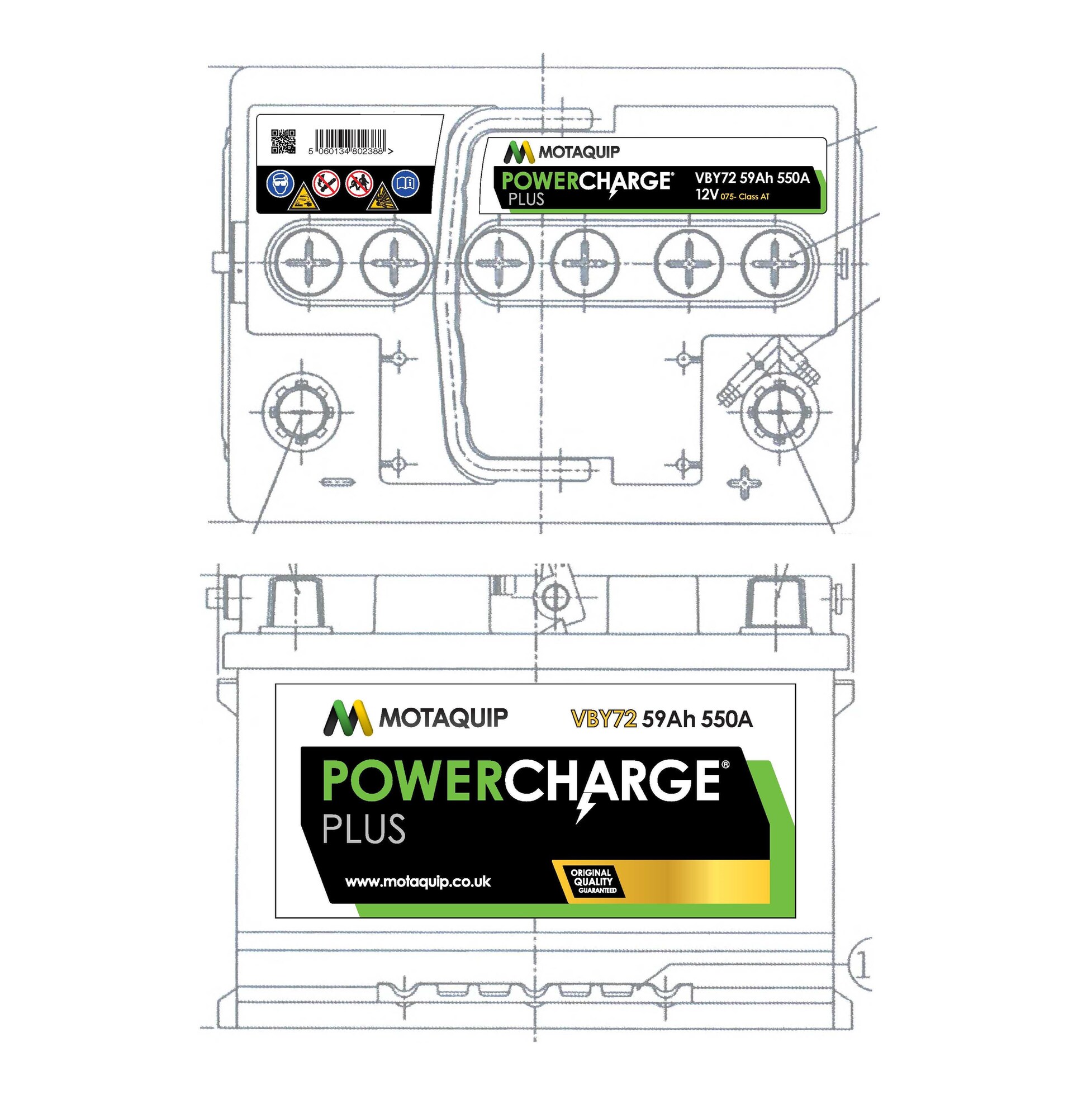 MOTAQUIP VBY72 - Стартерная аккумуляторная батарея Powercharge Plus