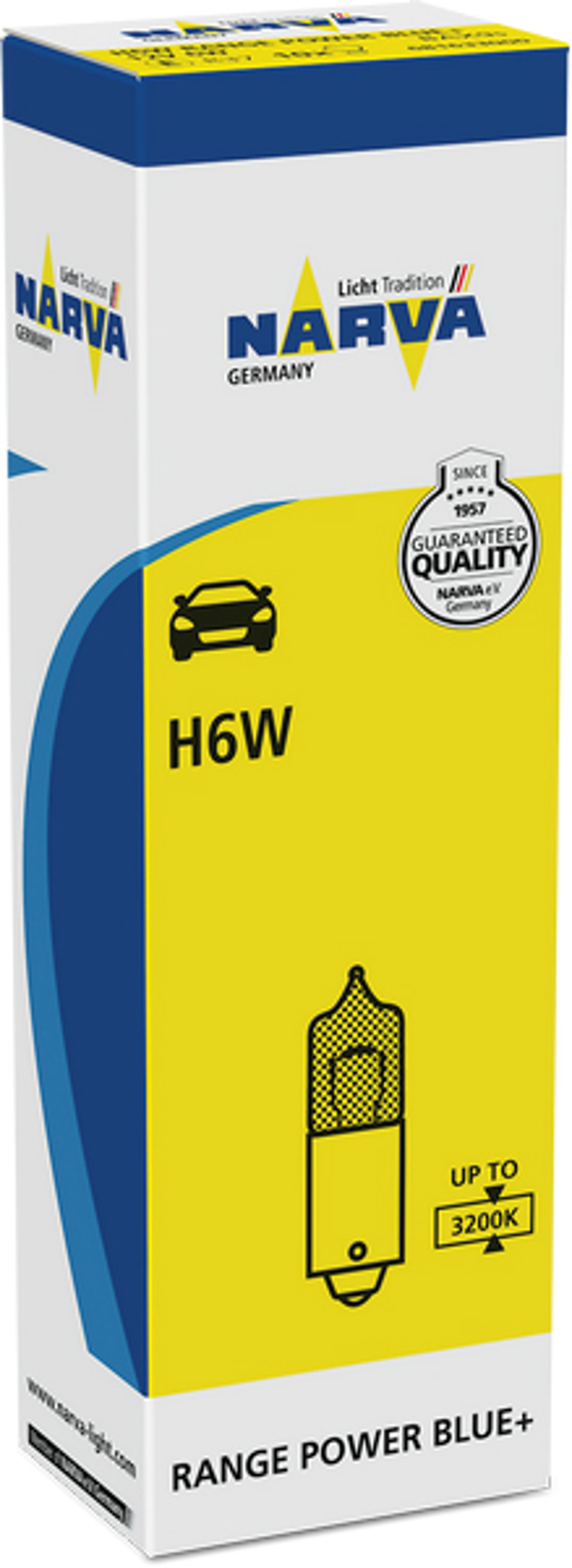 NARVA 68163rpb - Лампа галогенная 10шт в упаковке H6W 12V 6W BAX9s RANGE POWER BLUE+