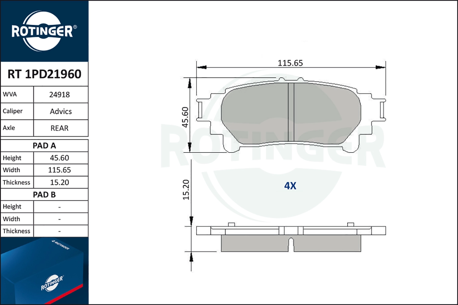ROTINGER RT 1PD21960 - Тормозные колодки 