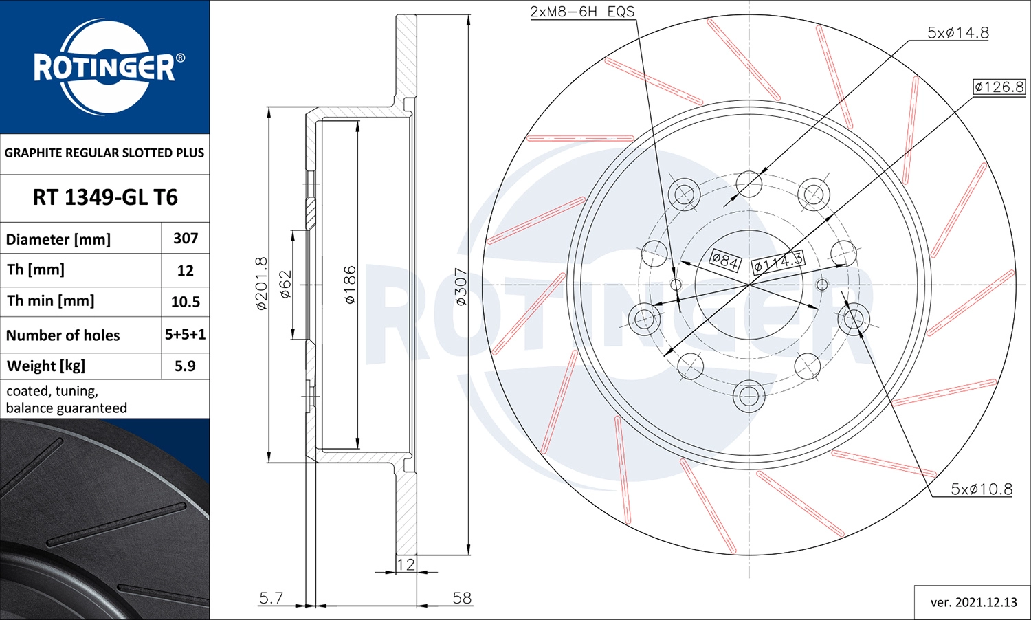 ROTINGER RT 1349-GL T6 - Тормозной диск GRAPHITE REGULAR SLOTTED PLUS