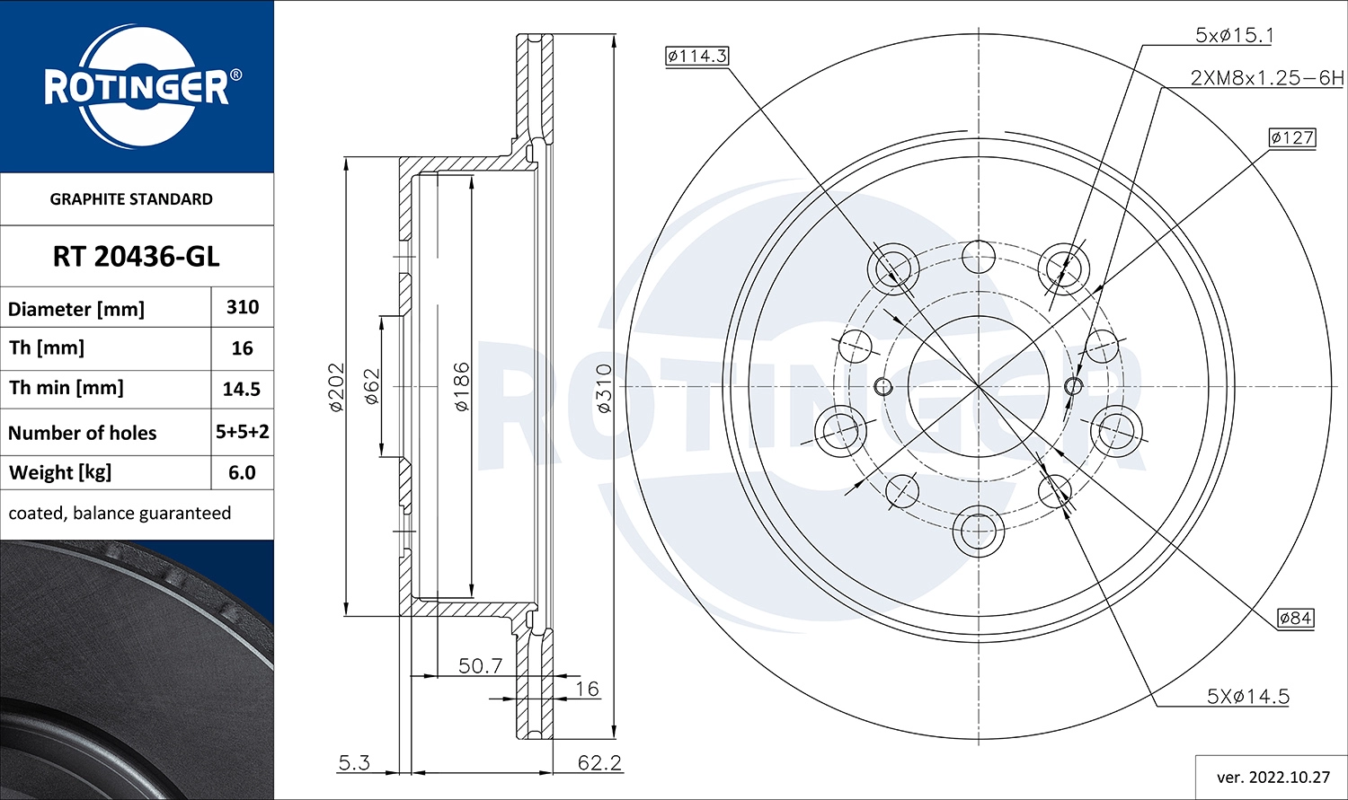 ROTINGER RT 20436-GL - Тормозной диск GRAPHITE LINE