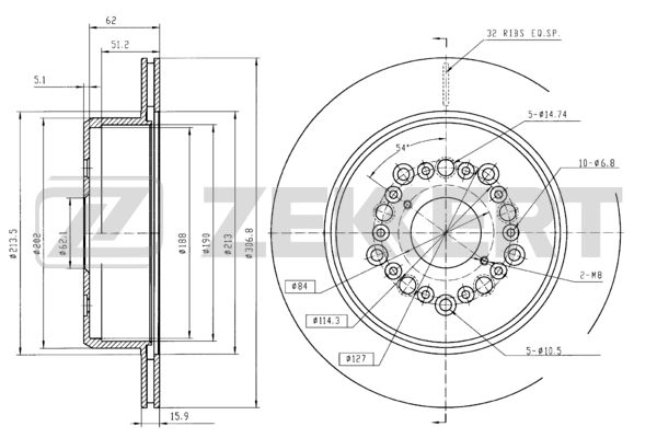 ZEKKERT BS-5738 - Тормозные диски