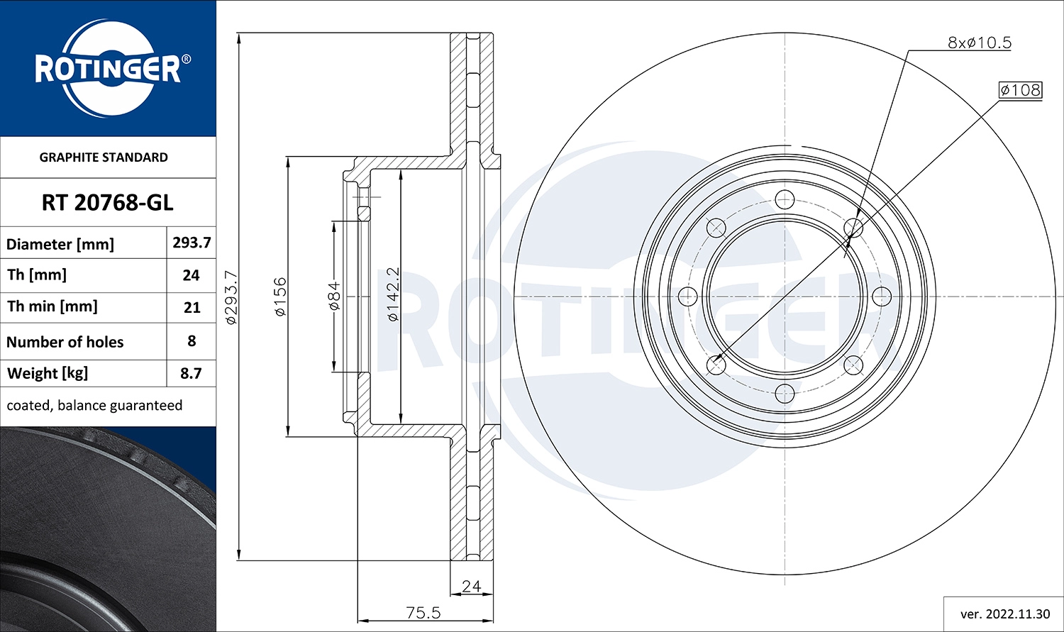 ROTINGER RT 20768-GL - Тормозной диск GRAPHITE LINE