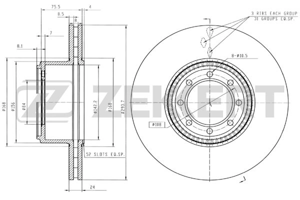 ZEKKERT BS-5446 - Тормозные диски