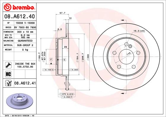 BREMBO 08.A612.40 - Тормозной диск PRIME LINE